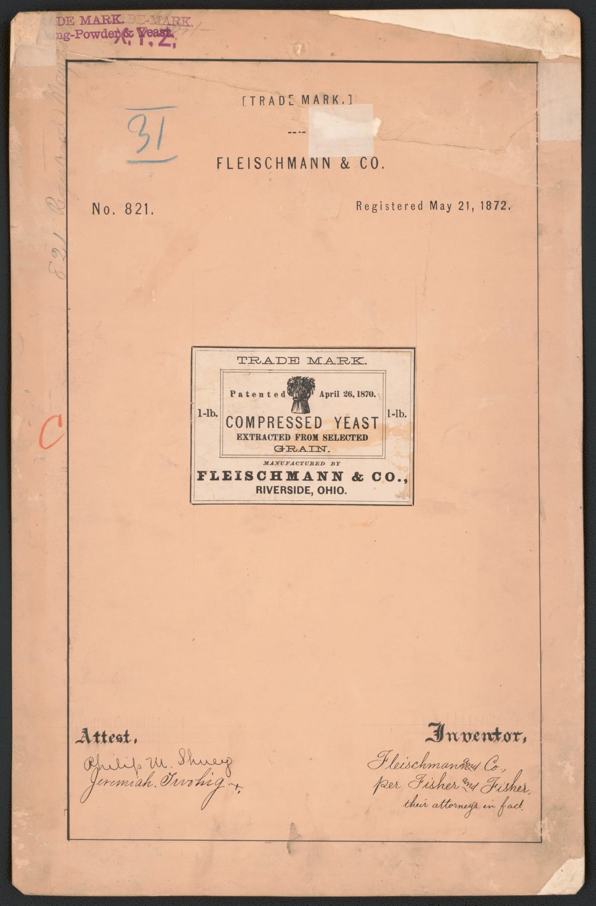 Fleischmann & Co. trademark, 1872
